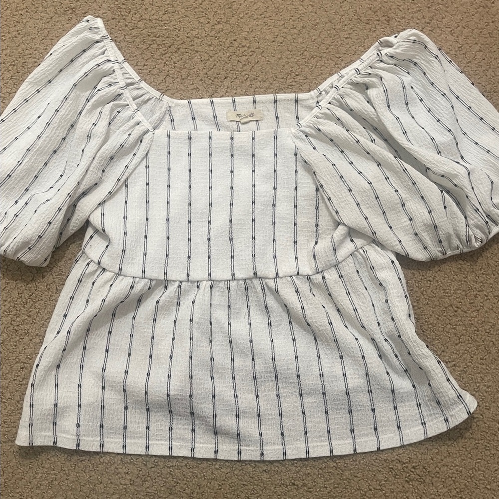 Madewell White and Blue Striped Blouse